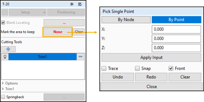 Trimming task panel
