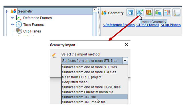 Import Geometry in Forte user interface