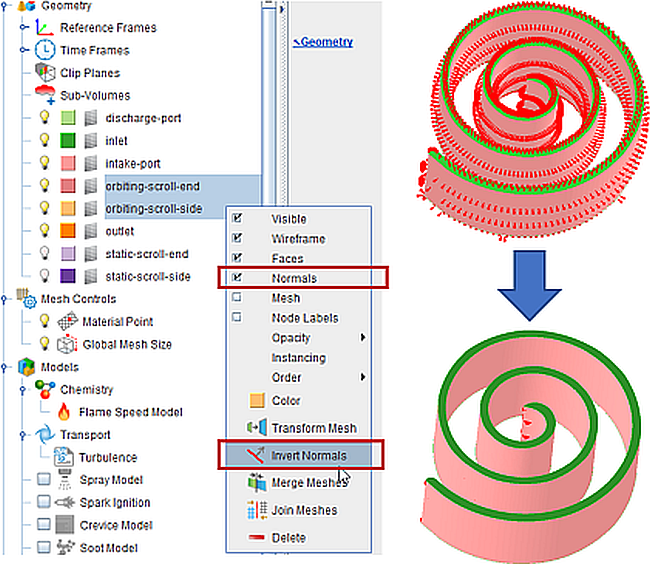 Invert Normals on the orbiting scroll surfaces