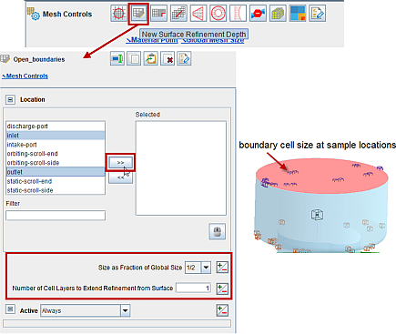 Adding a surface depth refinement control for inlet and outlet