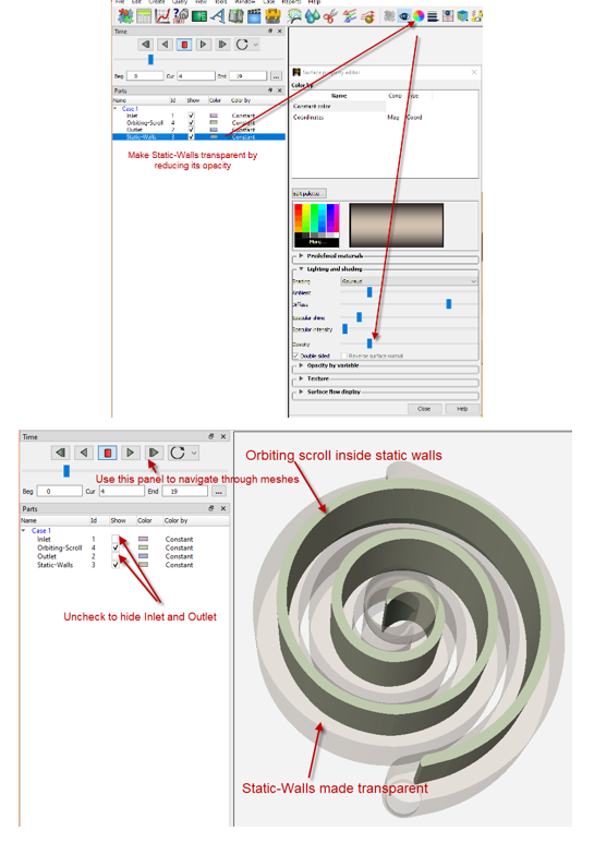 Visualize Boundary Motion in a scroll compressor simulation in Ansys EnSight