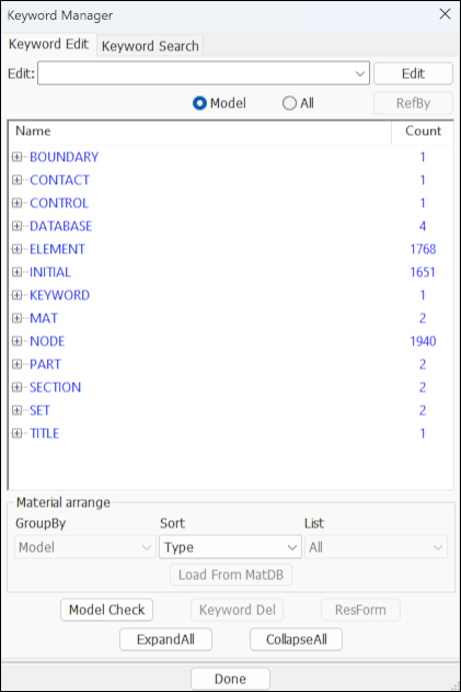 Keywords of model