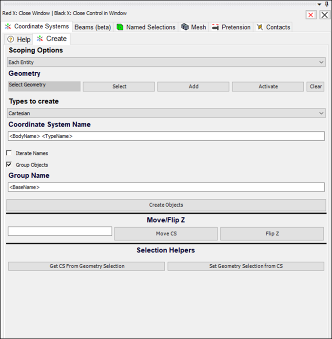 Coordinate Systems Tab