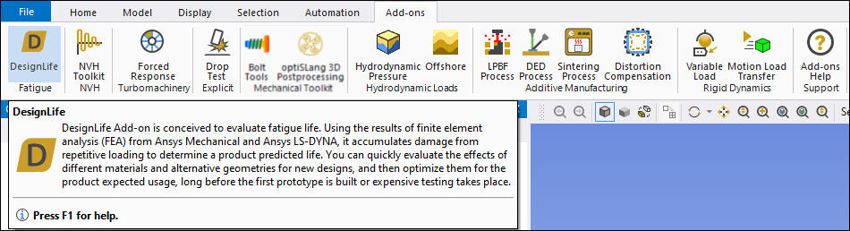 Active DesignLife Icon on the Add-ons Ribbon