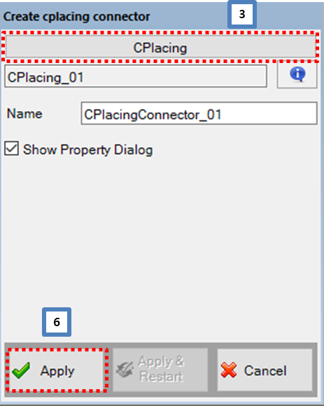 Cplacing Connector entity creation dialog