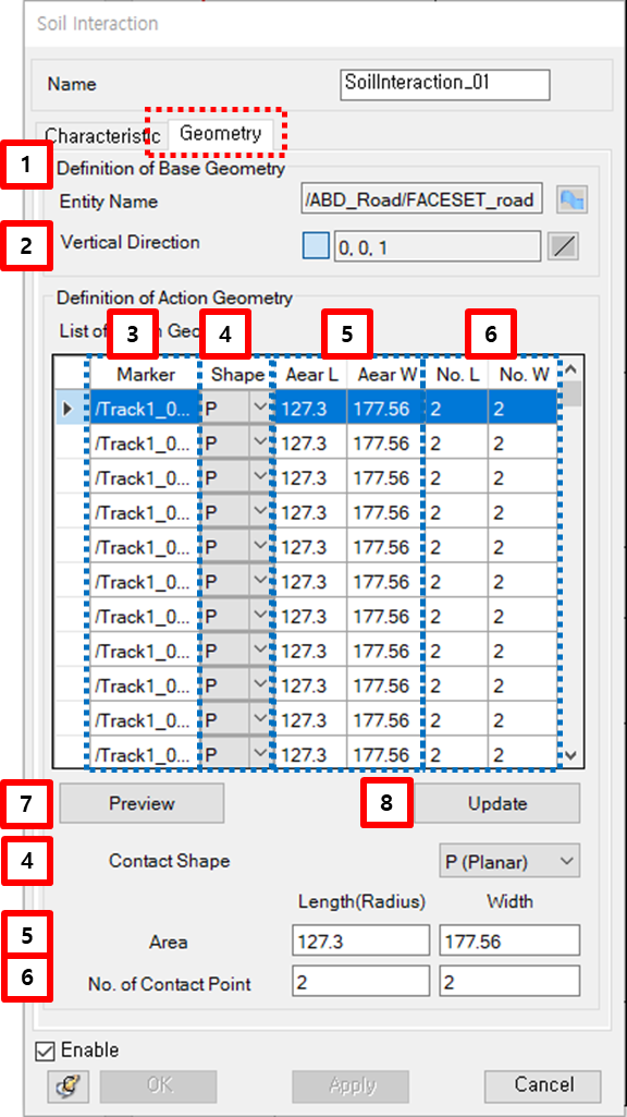 Soil Interaction properties Geometry tab