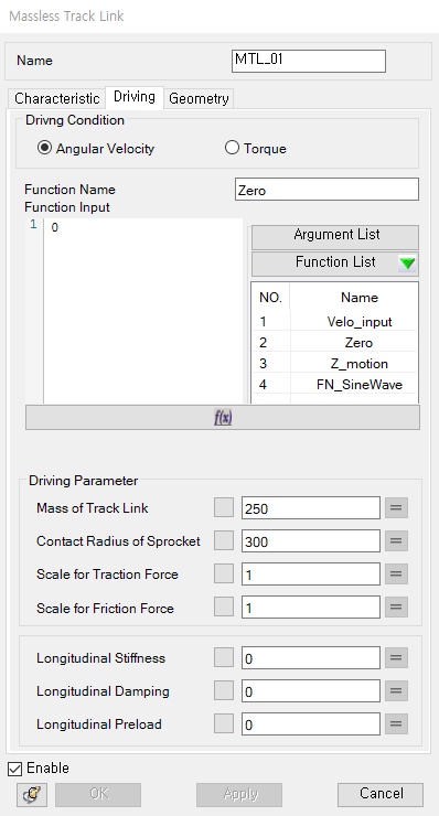 Massless Track Link entity Driving tab