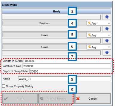 Water entity creation dialog