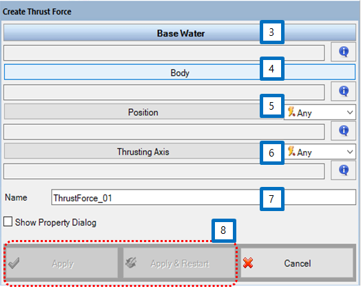 Thrust Force entity creation dialog