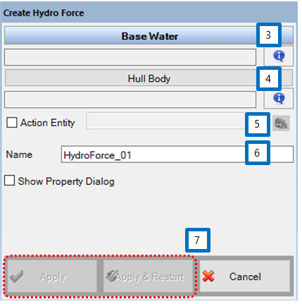 Hydro Force entity creation dialog