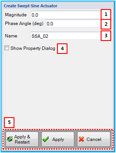 Swept-Sine Actuator creation dialog