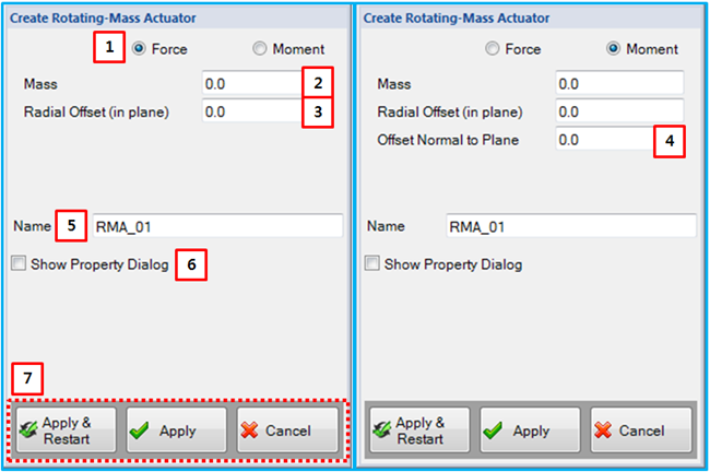 Rotating Mass Actuator creation dialog