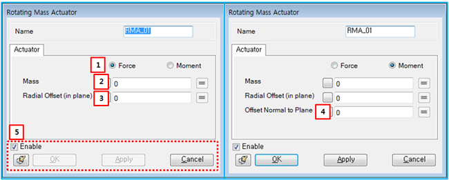 Rotating Mass Actuator property dialog