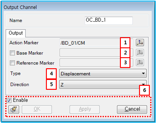 Output Channel property dialog