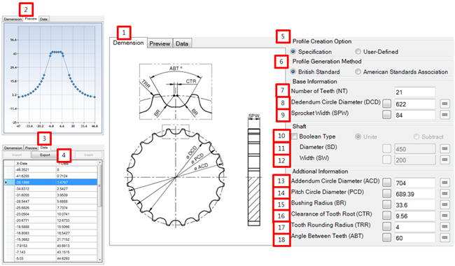 Profile tab in the Sprocket property dialog