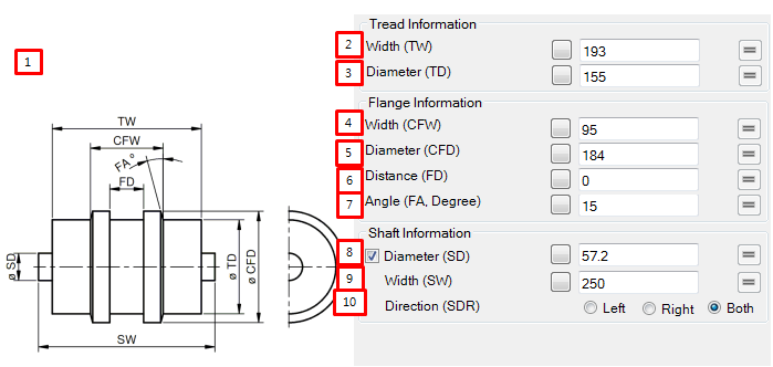 Profile tab in the Center Flange Roller property dialog