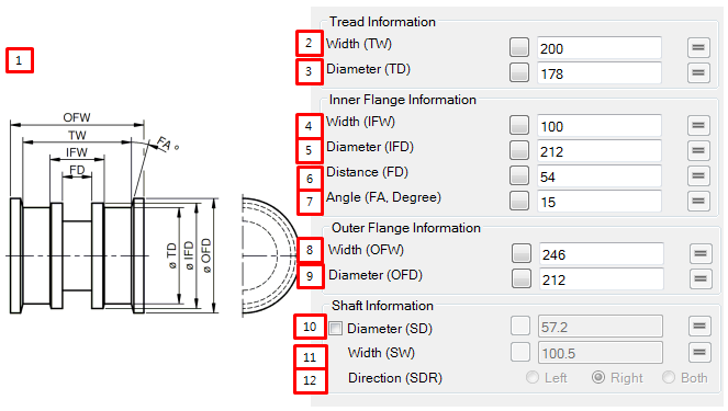 Profile tab in the Double Flange Roller property dialog