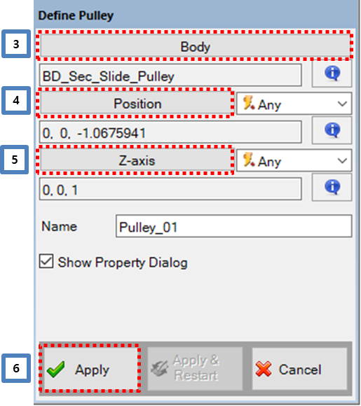 Creation dialog for a pulley entity