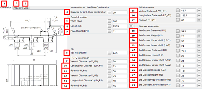 Profile tab in the Triple Shoe property dialog