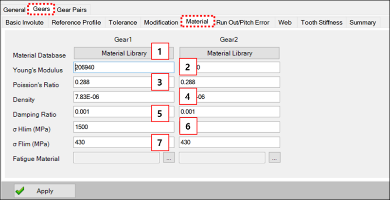 Material tab in designer