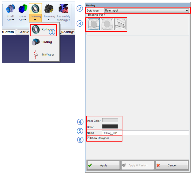 Rolling bearing (User input) creation dialog