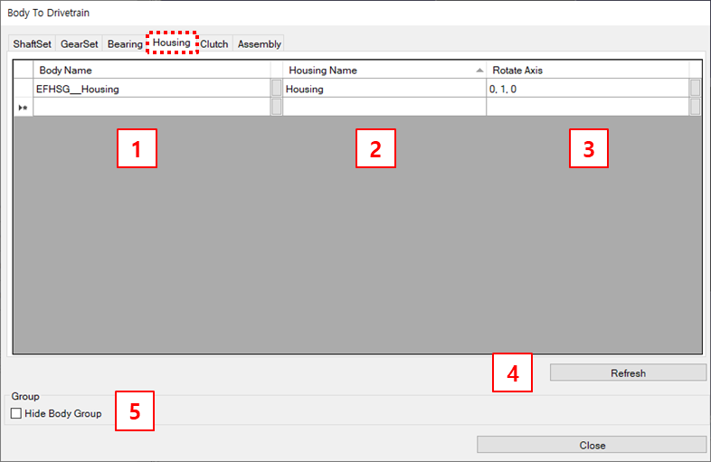 Housing tab parameters for Body To DT