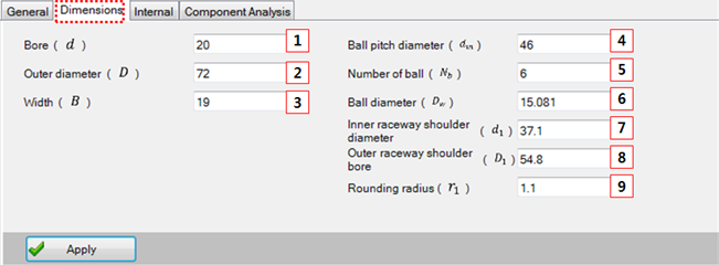 Rolling bearing Dimensions tab