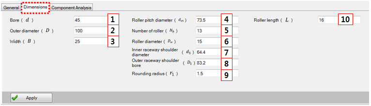 Cylindrical Roller Bearing Dimensions tab