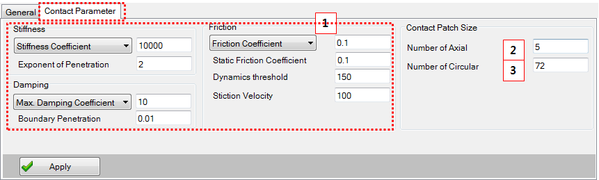 Sliding Bearing Contact Parameter tab