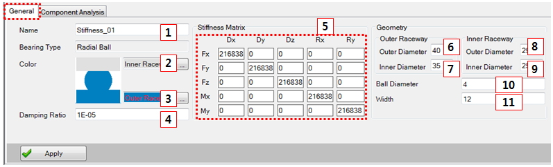 Stiffness Bearing General tab