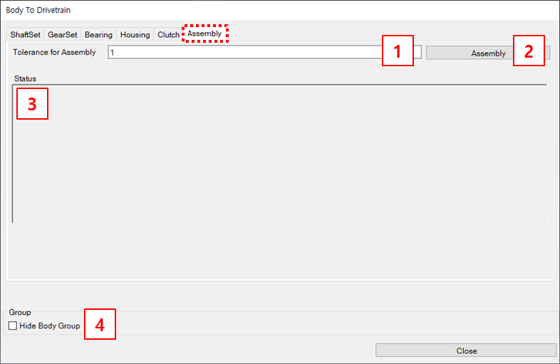 Assembly tab parameters for Body To DT