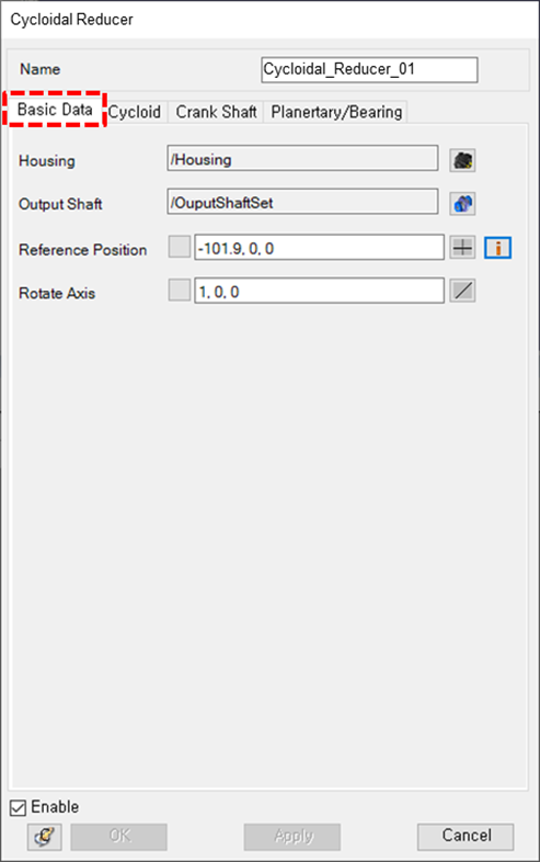 Cycloidal Reducer Basic Data tab