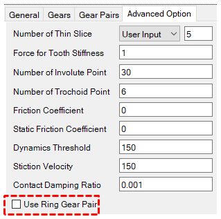 Parameters on the Planetary/Bearing tab