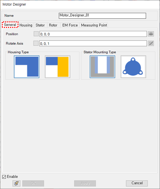 Motor Designer General tab