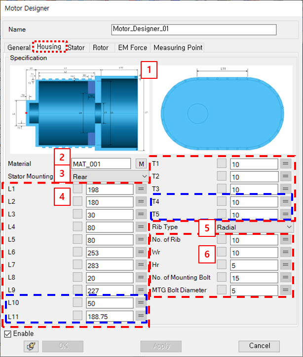 Motor Designer Housing tab