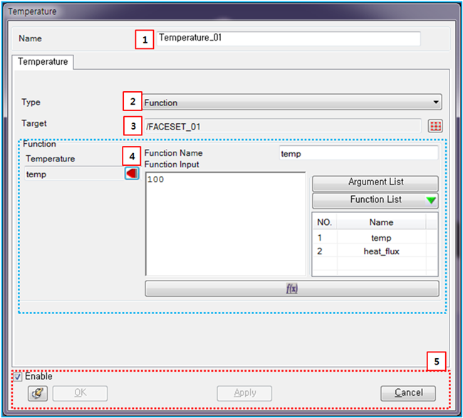 Temperature property dialog