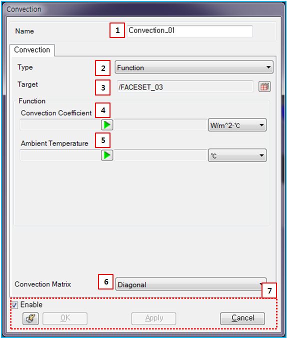 Convection property dialog