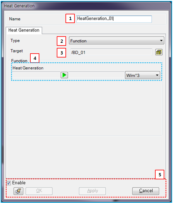 Heat Generation property dialog