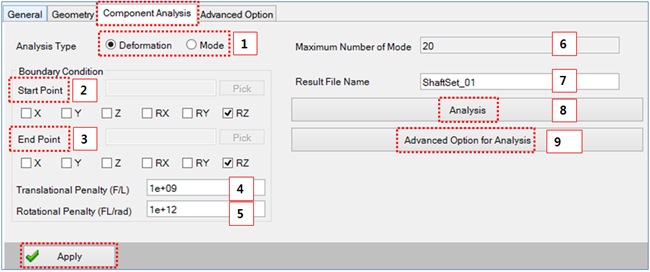 Shaft Set Designer Component Analysis tab