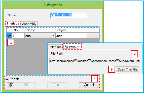 Property dialog for Subsystem