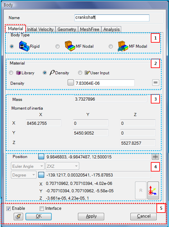 Material tab in the Solid Body propeties dialog