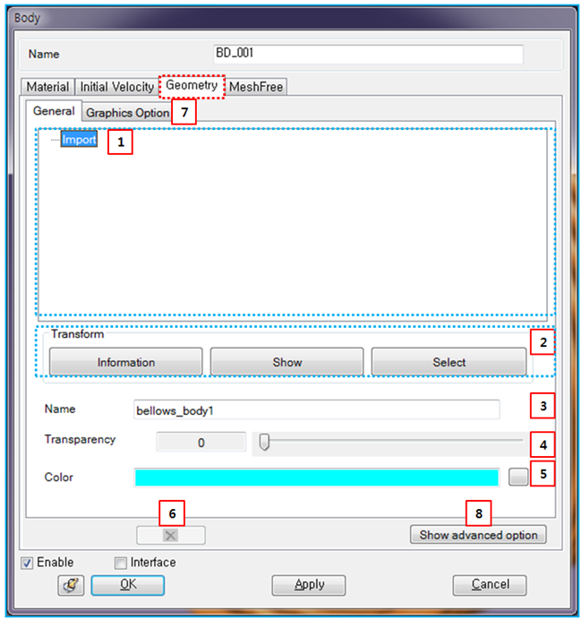 Geometry tab in the Solid Body properties dialog