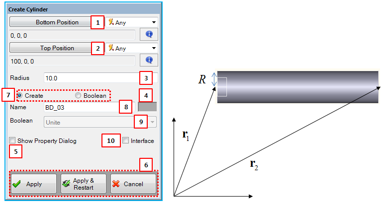 Create Cylinder dialog