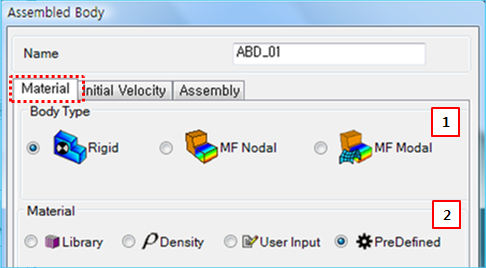 Material tab in the Assembled Body properties dialog