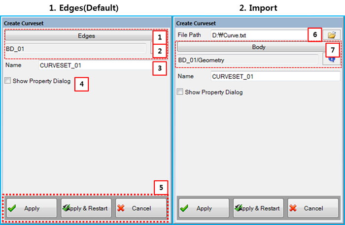 Create Curveset dialog