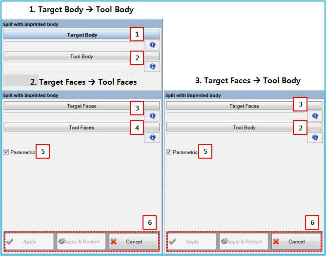 Split with Imprinted Body dialogs