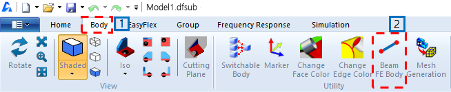 Beam FE Body operators from the ribbon menu