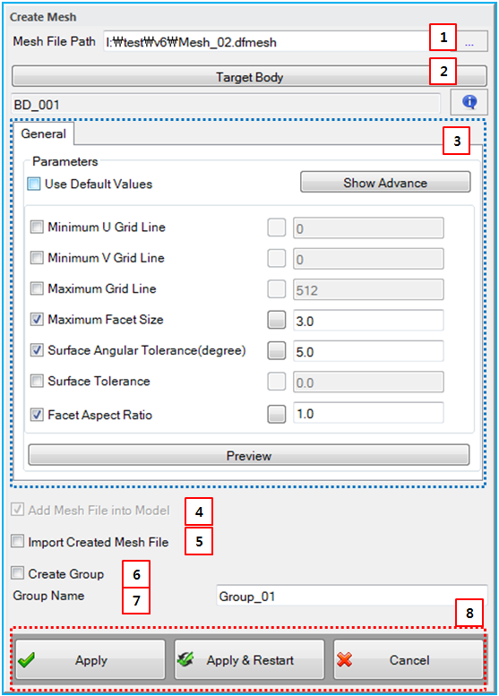 Create Mesh dialog