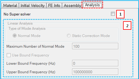 Analysis tab in the FE body properties dialog