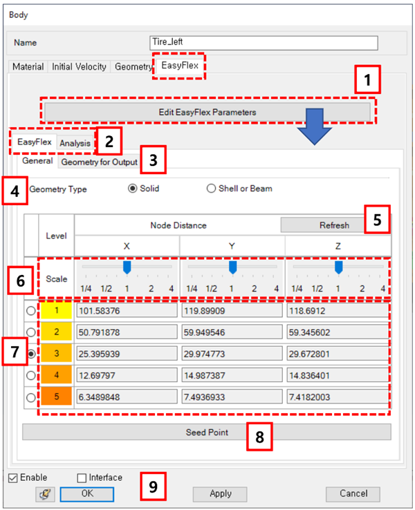 EasyFlex tab in the Solid Body properties dialog